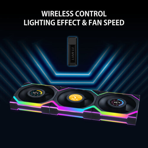 Lian-Li | UNI FAN SL Wireless LCD ARGB Case Fan 120mm 3 Pack - Black | 12SLLCD1W3B