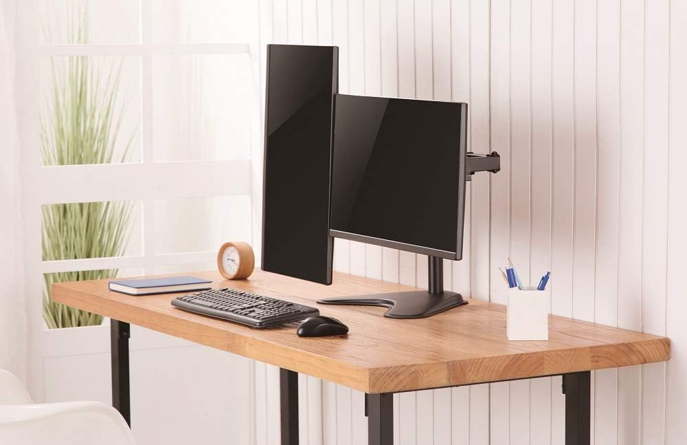 Amer | Dual Monitor Free Standing Desk Mount for 2 Screens up to 32 Heavy Duty fully Adjustable - Black | 2EZSTAND