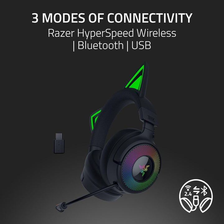 Razer | Kraken Kitty V3 Pro Wireless Over-the-Ear Gaming Headset for PC, Mac, PlayStation, Nintendo Switch, Steam Deck - Black | RZ04-05170300-R3U1
