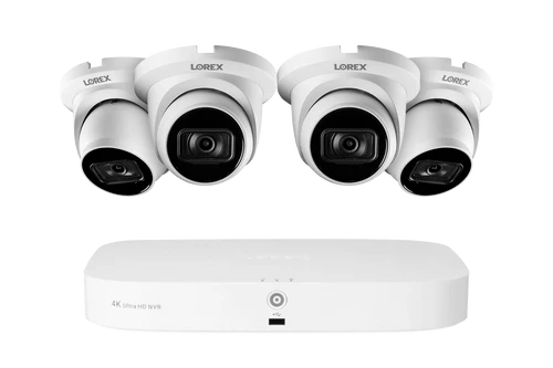 Lorex | Fusion Series 4K Camera Capable 4 Cameras - 2TB Wired NVR System with A14 IP Dome Cameras - White | N4K2-84WD-6