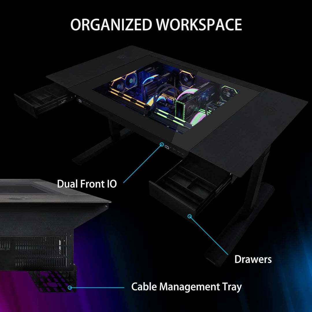 Lian Li | DK-07 Motorized Standing Desk Versatile Motorized Desk & Cable Management - Black | DK07X