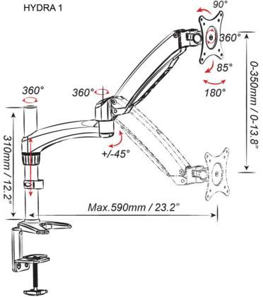 AMER | Single Monitor Mount Articulating Arm 15-28" - Black |  HYDRA1