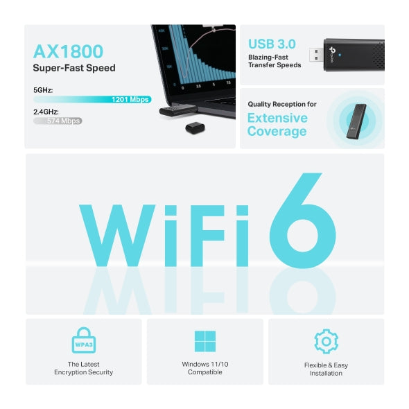 TP-Link | Dual Band Wi-Fi 6 USB Adapter NT Archer TX20U AX1800  | ARCHER TX20U