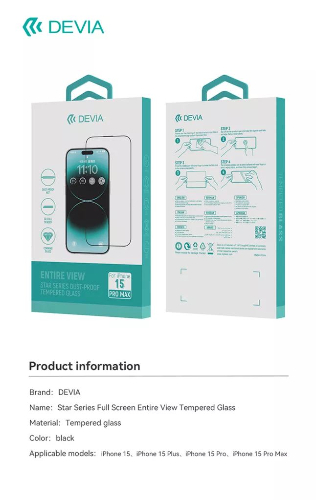 Devia | Glass Screen Protector Edge to Edge for iPhone 15 Pro Max | 6938595388880