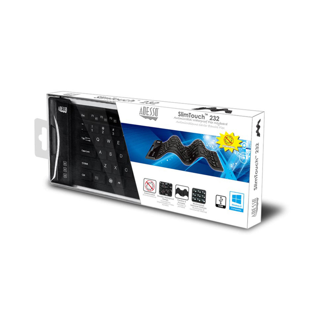 Adesso | 120-Keys Antimicrobial Waterproof Flexible Keyboard - Black | AKB-232UB