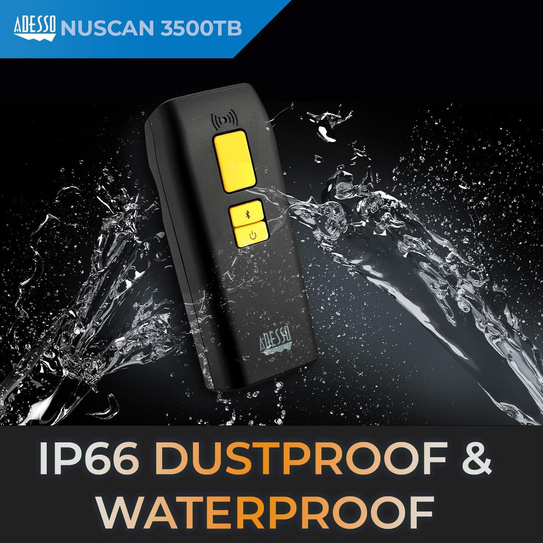 Adesso | NuScan 3500TB Bluetooth Antimicrobial Waterproof 2D Barcode Scanner | NUSCAN 3500TB