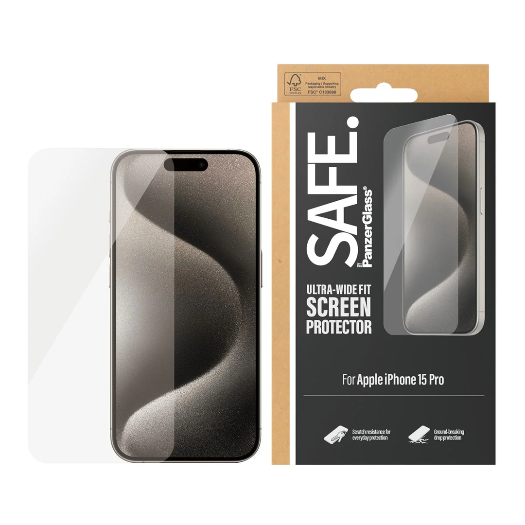 PanzerGlass | SAFE Ultra-Wide Fit Screen Protector for iPhone 15 Pro | SAFE95535CA