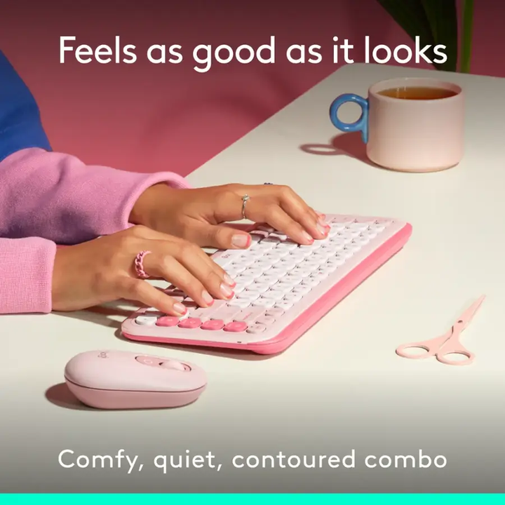 Logitech | POP ICON COMBO Compact TKL Bluetooth Keyboard and Mouse Bundle with Programmable Quiet Keys and Buttons - Rose & Off-White |920-013105