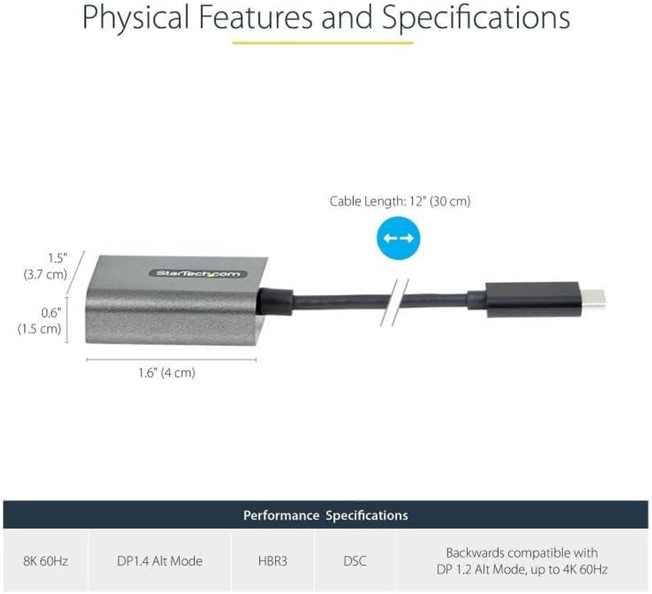 Startech | Adapter USB-C (Male) to DisplayPort 1.4 (Female) 4K 60Hz DP ALT - Grey | CDP2DPEC