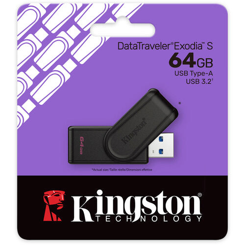 Kingston | Portable 64GB USB 3.2 Gen 1 DataTraveler Exodia S - Black | DTXS/64GB