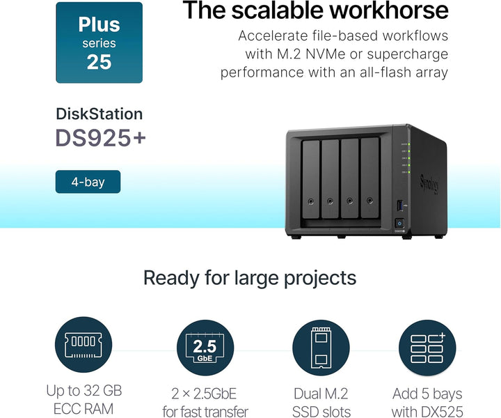 Synology | 4-Bay NAS with Extendable Capacity 4GB RAM | DS925+
