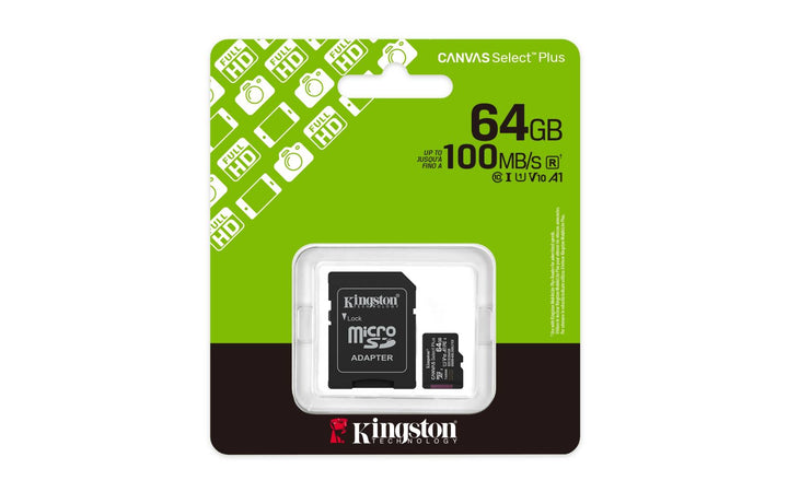 Kingston | Canvas Select Plus Gen3 64GB microSDXC Memory Card with Adapter | SDCS3/64GB