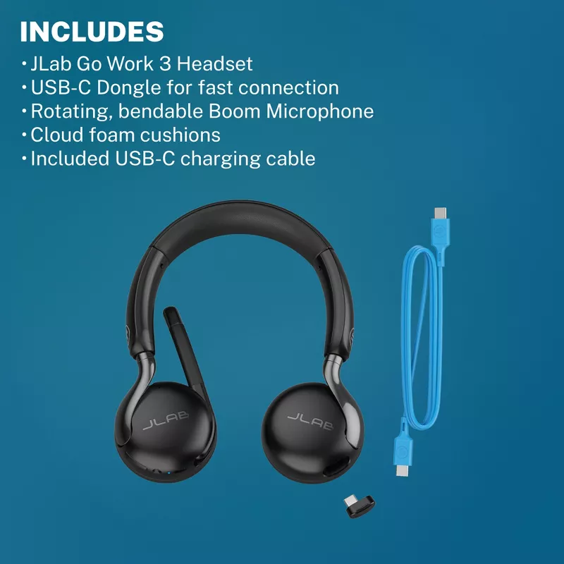 JLAB | GO Work 3 Wireless On-ear Headset - Black | IFCHBGOWORK3RBLK42