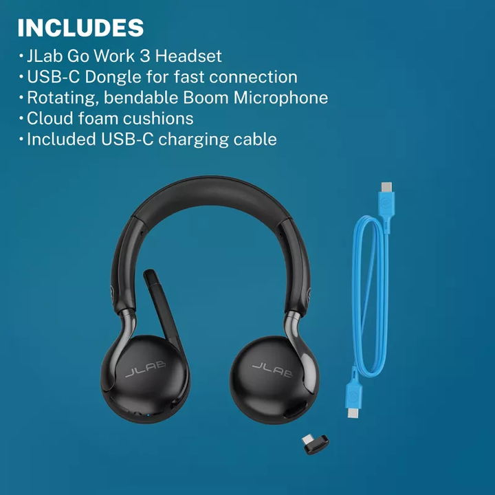 JLAB | GO Work 3 Wireless On-ear Headset - Black | IFCHBGOWORK3RBLK42