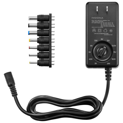 Insignia | Universal AC Adaptor with 7 Tips & USB-A 48W - Black | NS-UNI48WAC-C