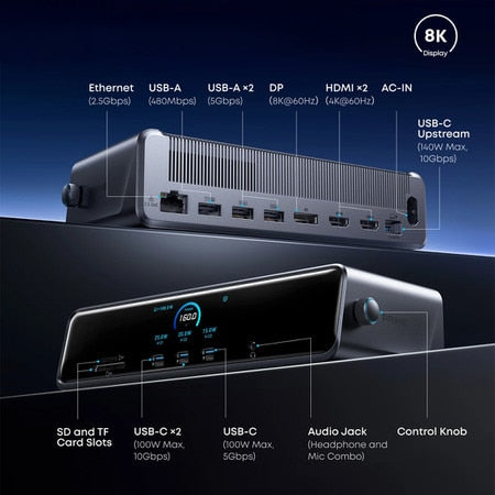 Anker | Prime Docking Station with 14-Port Triple Smart Display 140W Max Gray | A83B31A1