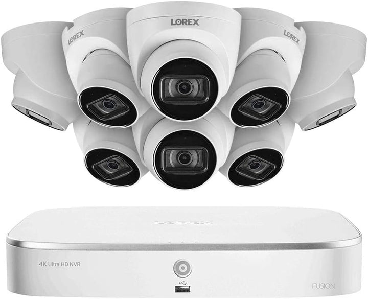 Lorex | Fusion Series 4K Camera Capable 8 Cameras - 2TB Wired NVR System with A14 IP Dome Cameras - White | N4K2-88WD-6
