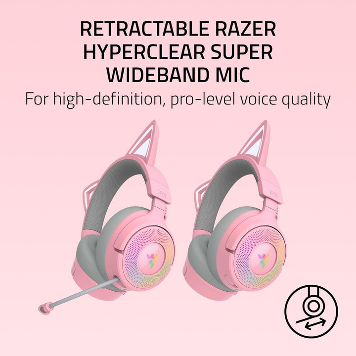Razer | Kraken Kitty V3 Pro Wireless RGB Gaming Headset - Quartz Pink | RZ04-05170200-R3U1