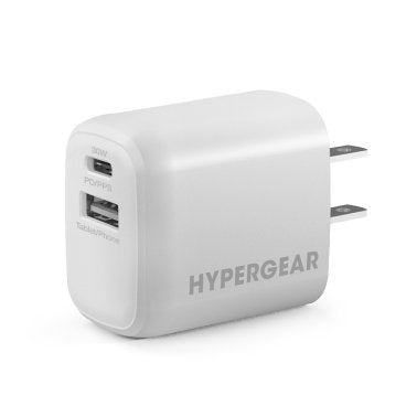 HyperGear | Dual Port USB-C PD 30W Max + USB-A 18W Max Wall Charger Hub - White | 15-12233