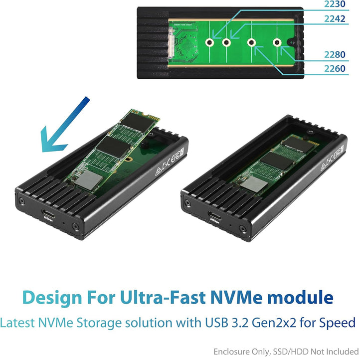 Vantec | M.2 NVMe SSD to USB 3.2 Gen2x2 20G Type-C Enclosure | NST-230C3-BK