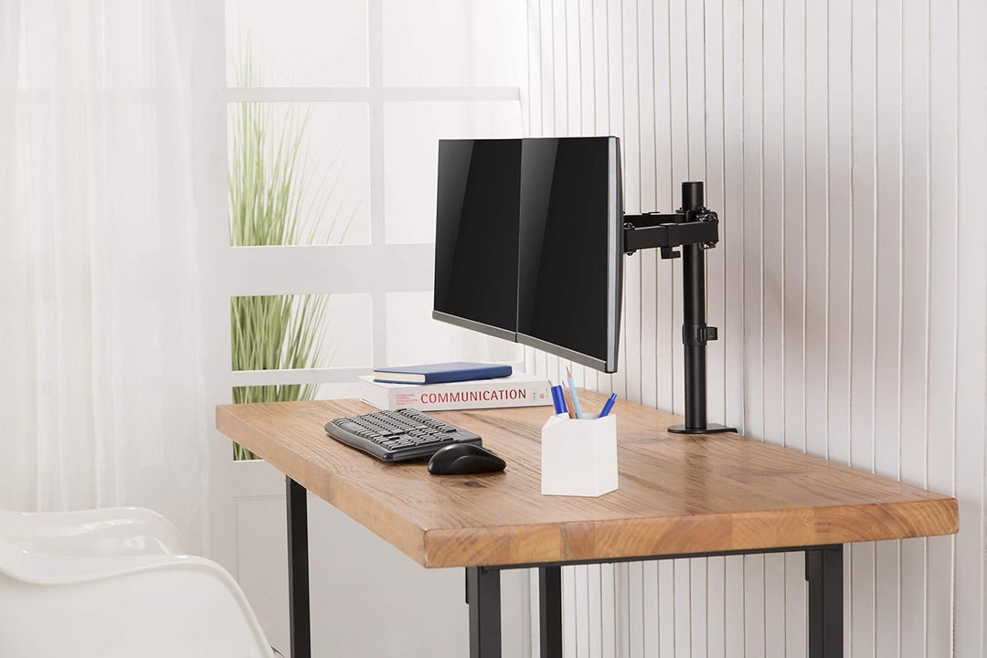 Amer | Dual Monitor Desk Clamp Mount Heavy Duty fully Adjustable - Black | 2EZCLAMP