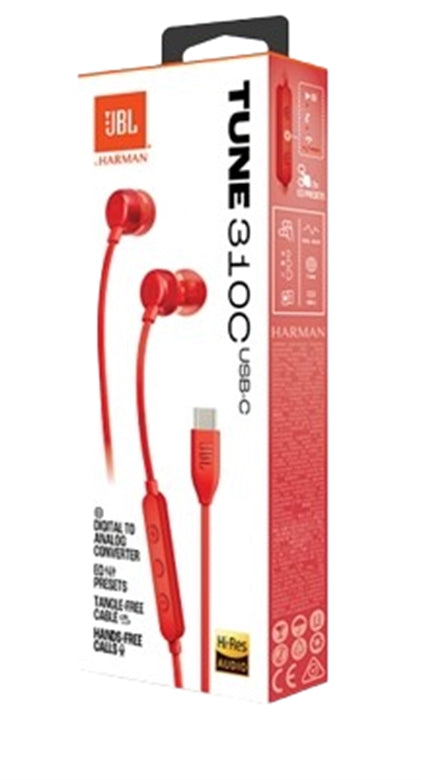 JBL | Wired In-ear USB-C headphones - Red | JBLT310CREDAM