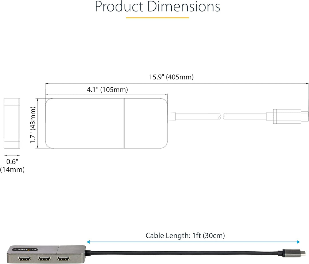 StarTech | USB-C to Triple HDMI MST Hub for 3x 4K 60Hz Displays - Space Gray | MST14CD123HD