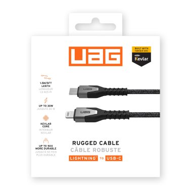 /// UAG Rugged Kevlar Core USB-C to Lightning Charge/Sync Cable 5ft - Black/Grey | 9B4414114030 | PROMO ENDS NED