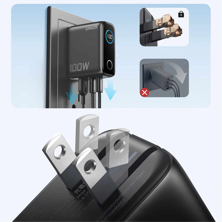 Anker | Wall Charger with Smart Display 3-Port PD GaN USB-C/USB-A 100W - Black | B121BJZ15