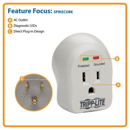 Tripp Lite | SpikeCube Series 1-Outlet Personal Surge Protector - White | SPIKECUBE