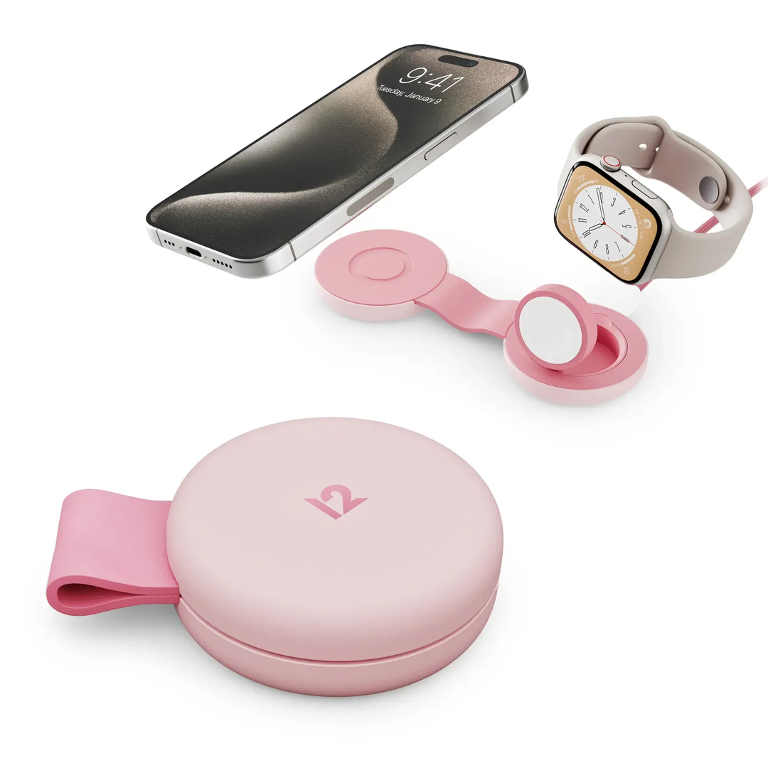 Twelve South | ButterFly SE 2-in-1 Qi2 Travel Charger - Pink | TS-2431