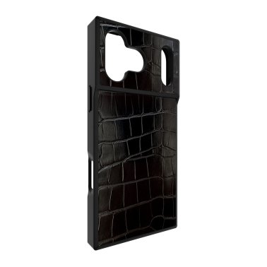 FLAUNT | Square iPhone 17 Pro Max Faux Leather MagSafe Case - Black Crocodile | FT057272