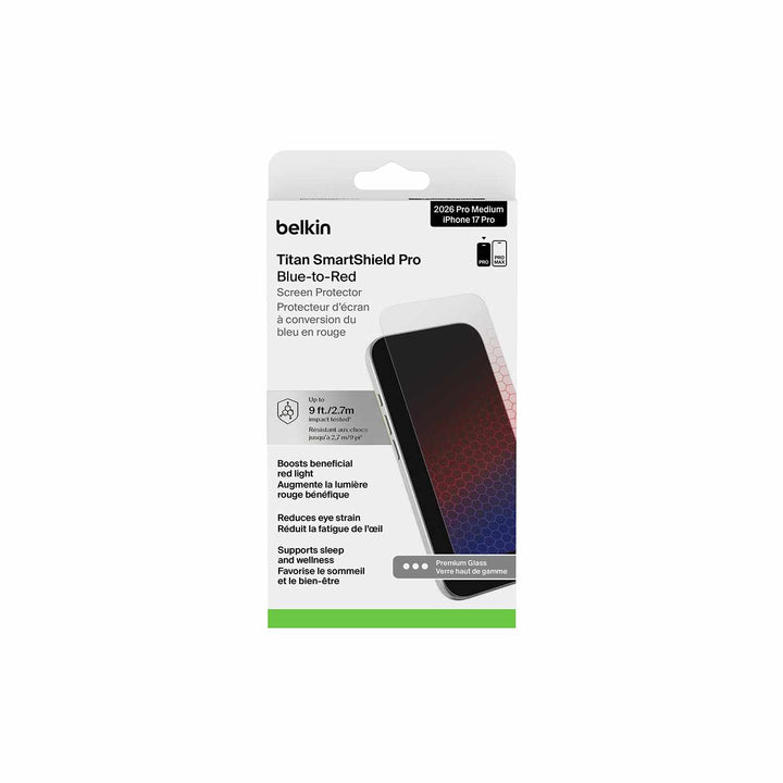 Belkin | TITAN SmartShield Pro Screen Protector Blue to Red Light for iPhone 18 Pro/17 Pro | OVA295bk