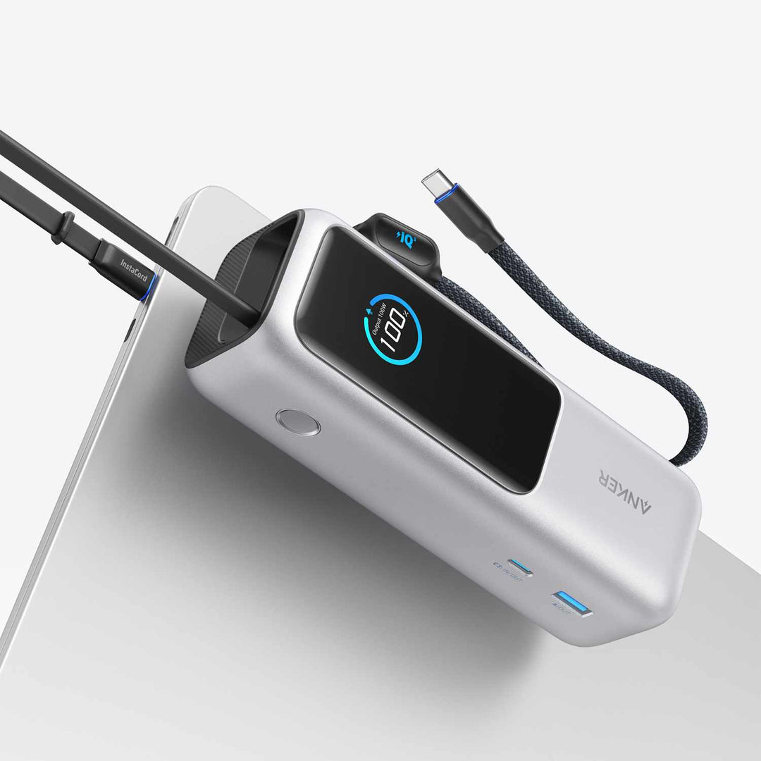Anker | 25000 mAh Power Bank 165W with Built-In USB-C and Retractable Cable - Silver | A1695H415
