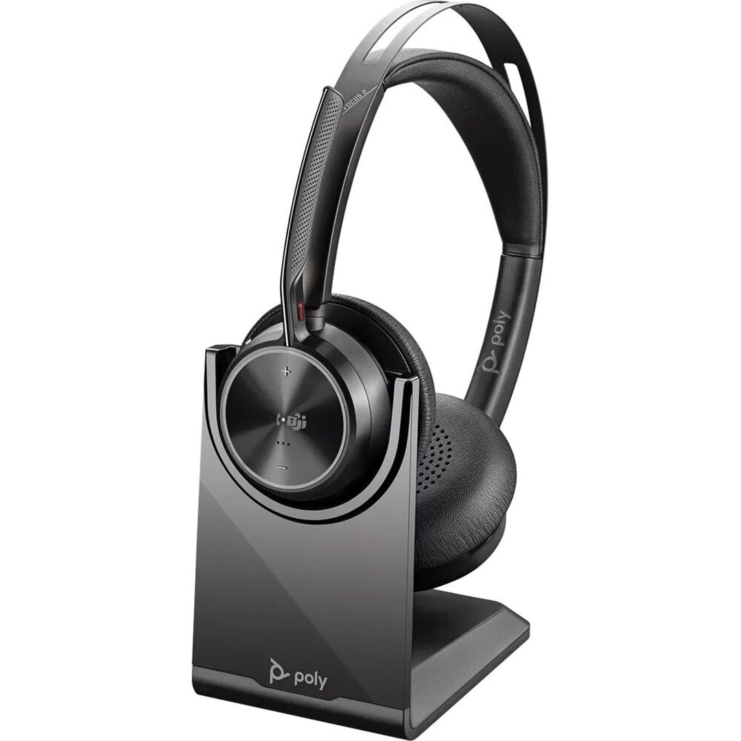 Poly Voyager | Focus 2 Headset On-Ear Bluetooth Wireless Active Noise Canceling USB-C Via Bluetooth adapter  Zoom Certified Certified for Microsoft Teams - Black Stand |  9T9J6AA#AC3
