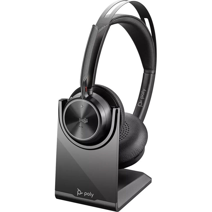 Poly Voyager | Focus 2 Headset On-Ear Bluetooth Wireless Active Noise Canceling USB-C Via Bluetooth adapter  Zoom Certified Certified for Microsoft Teams - Black Stand |  9T9J6AA#AC3