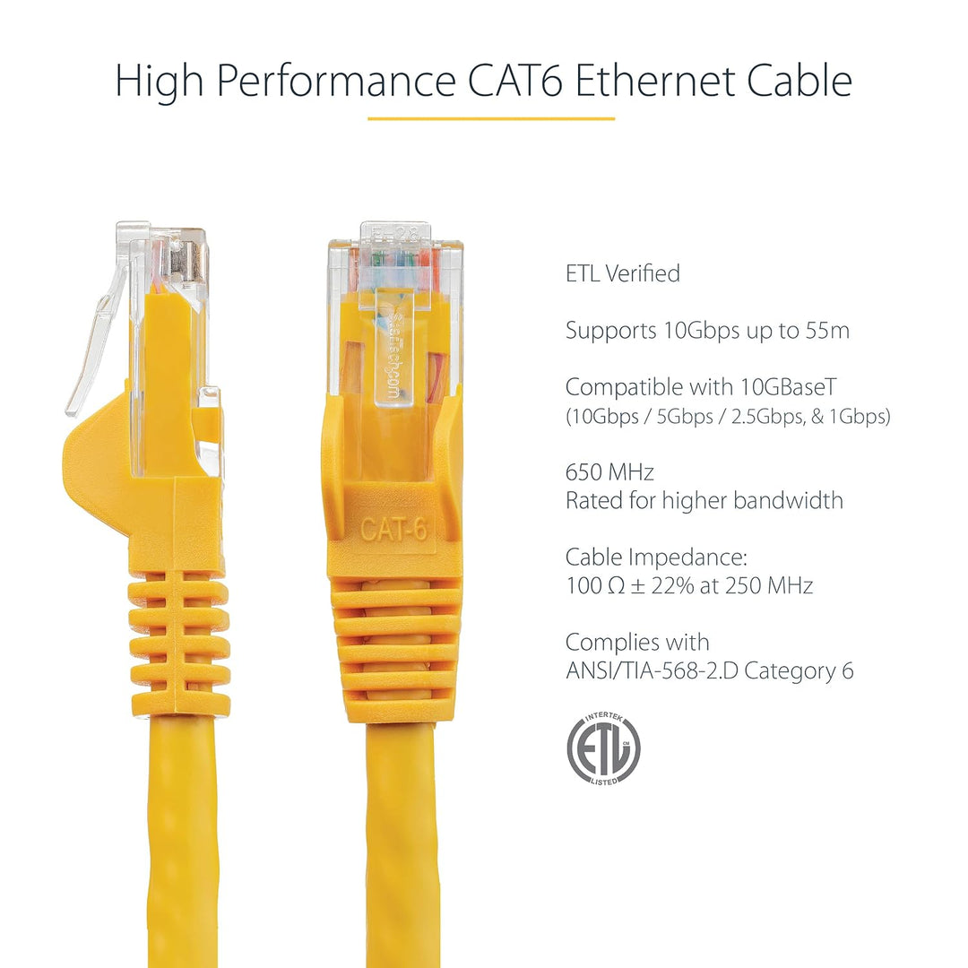 StarTech | Ethernet cable delivers Multi Gigabit 1/2.5/5Gbps 1ft CAT6 - Yellow |