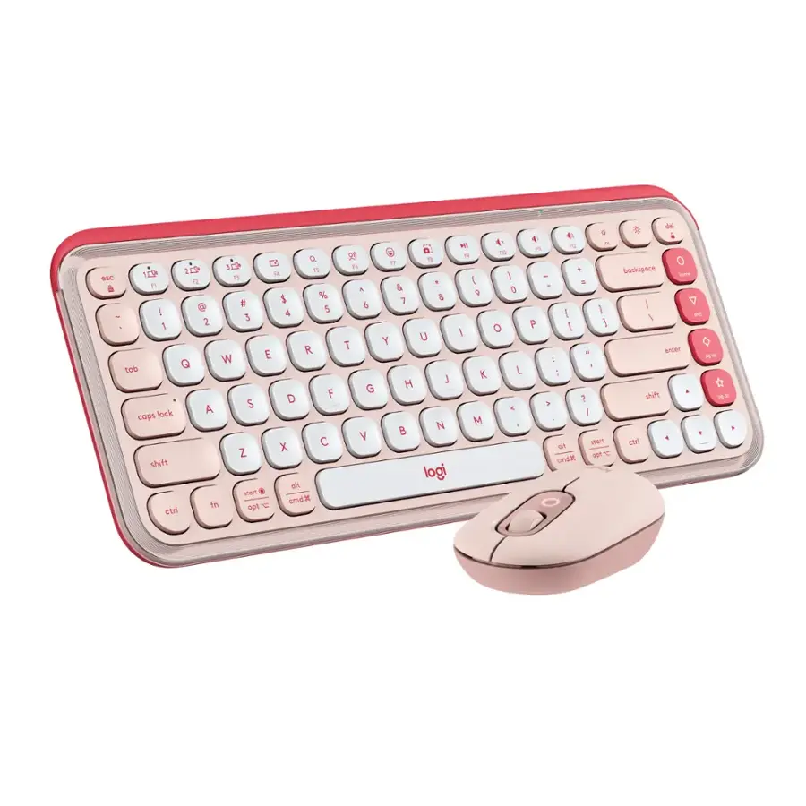 Logitech | POP ICON COMBO Compact TKL Bluetooth Keyboard and Mouse Bundle with Programmable Quiet Keys and Buttons - Rose & Off-White |920-013105