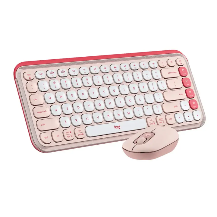 Logitech | POP ICON COMBO Compact TKL Bluetooth Keyboard and Mouse Bundle with Programmable Quiet Keys and Buttons - Rose & Off-White |920-013105