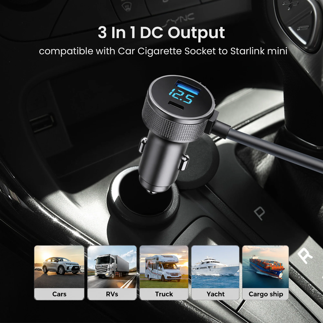 Mighty Mount | Starlink Mini Car Charger with 10FT Cable 2 Ports - Black | M9560-C5