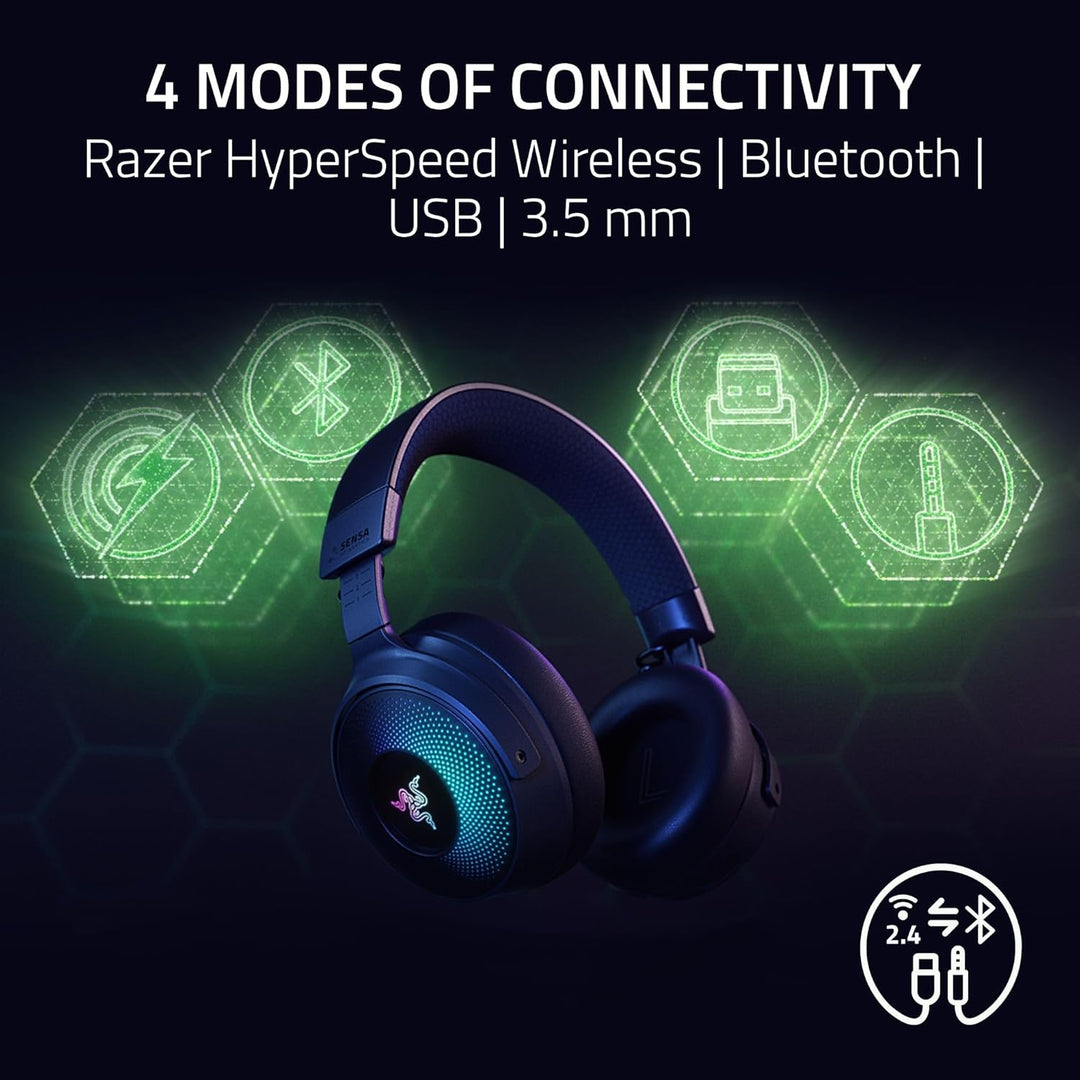 Razer Renewed | Kraken V4 Pro Wireless Gaming Headset Wireless Bluetooth USB 3.5 mm Super Wideband Mic - For PC, Mac, PS5, Nintendo Switch, Steam Deck, Smartphone - Black | RZ04-05160100-R3UR | 60 DAYS WARRANTY