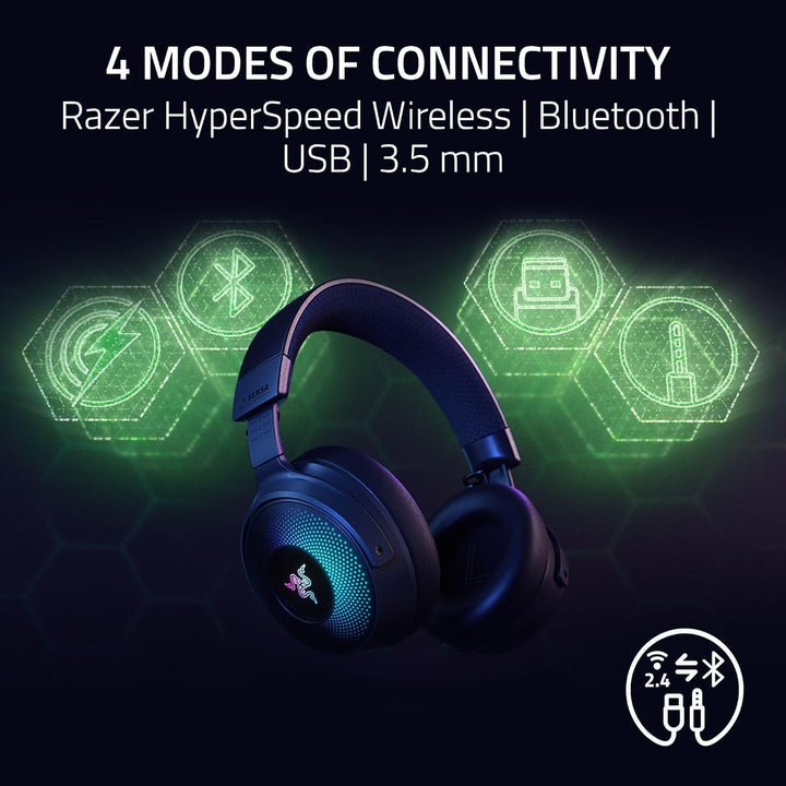 Razer Renewed | Kraken V4 Pro Wireless Gaming Headset Wireless Bluetooth USB 3.5 mm Super Wideband Mic - For PC, Mac, PS5, Nintendo Switch, Steam Deck, Smartphone - Black | RZ04-05160100-R3UR | 60 DAYS WARRANTY