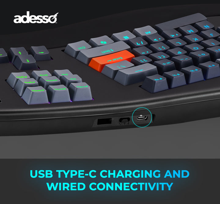 Adesso | EasyTouch 1500 Ergonomic Multi-OS Illuminated Mechanical VIA Keyboard With CoPilot Ai Hotkey Wired/Wireless/Bluetooth | EasyTouch 1500