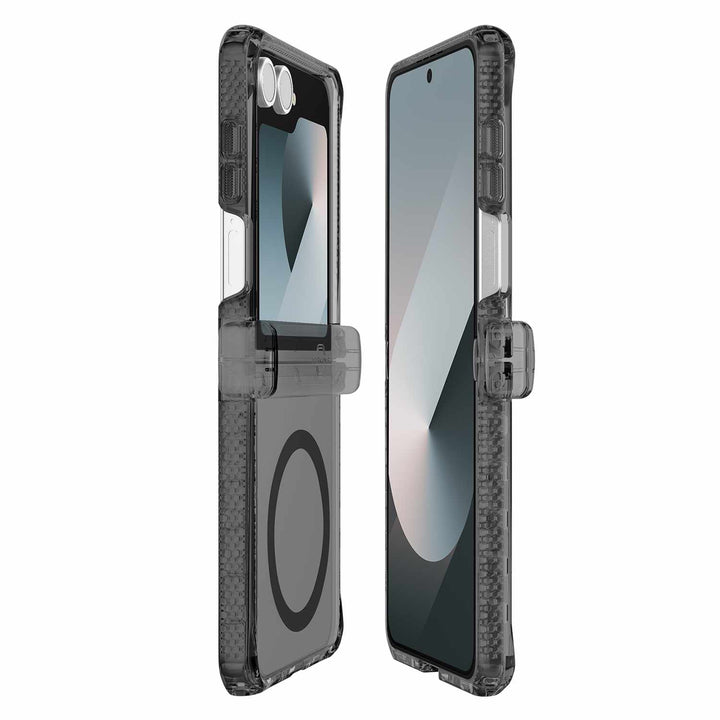 ITSKINS | Hybrid_R Case Hinge w/MagSafe for Samsung Galaxy Z Flip 7 - Smoke/Transparent | SGB7HIMCLBKTR