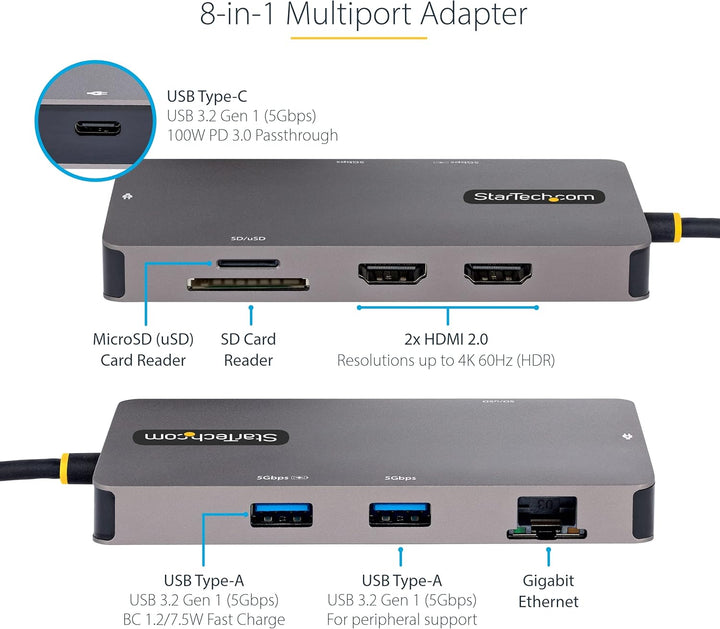 Startech | Multiport Adapter Dual 4K HDMI USB-C PD | 120B-USBC-MULTIPORT