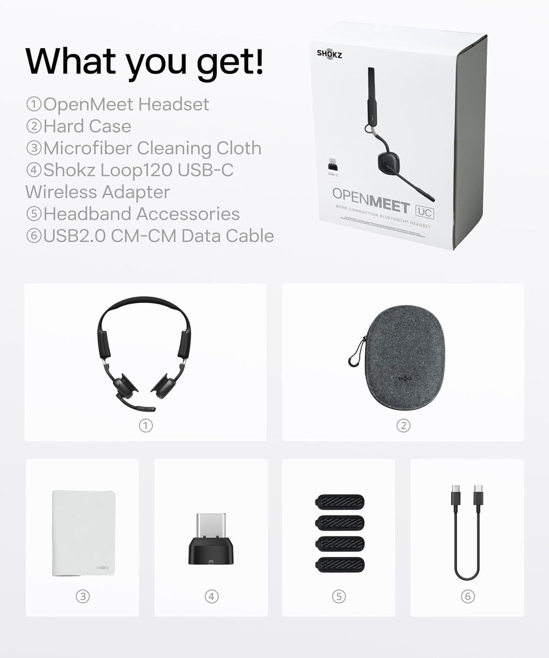 Shokz | Openmeet UC Open-Ear Bluetooth Computer Headset Noise Cancelling Mic + Mute Button - Black | C610-AC-BK-CA-326