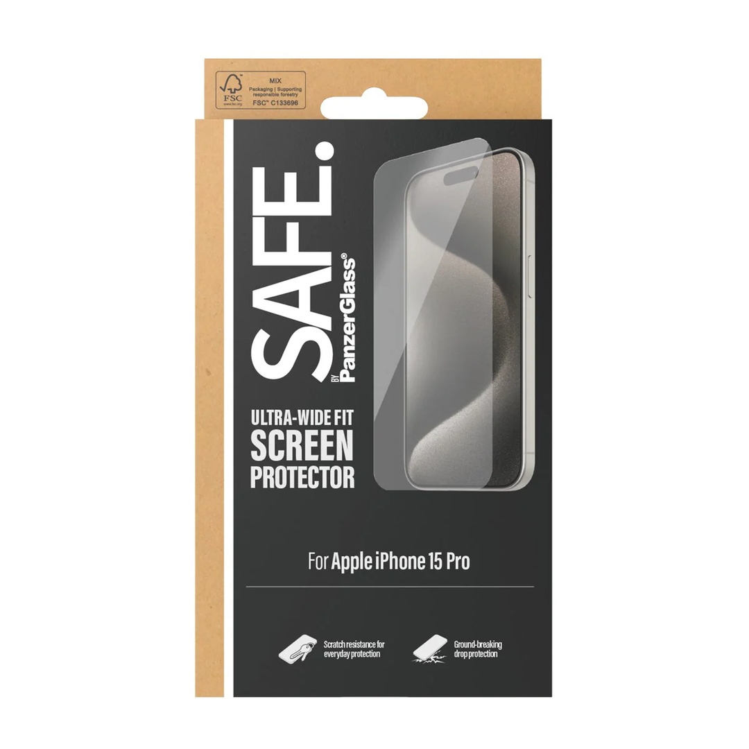 PanzerGlass | SAFE Ultra-Wide Fit Screen Protector for iPhone 15 Pro | SAFE95535CA