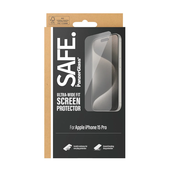 PanzerGlass | SAFE Ultra-Wide Fit Screen Protector for iPhone 15 Pro | SAFE95535CA