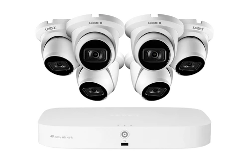 Lorex | Fusion Series 4K Camera Capable 4 Cameras - 2TB Wired NVR System with A14 IP Dome Cameras - White | N4K2-84WD-6