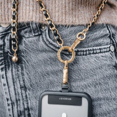 MAGEASY | Leather Chain Classic Strap + Card - Black/Gold | 15-12764